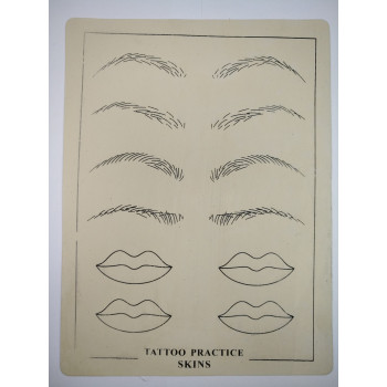 Штучна шкіра (тренувальний килимок, латекс) для тренування татуажу PMU з чорним контуром губ та брови у вигляді волосків 200х150х0,9 CHN 15-0330
