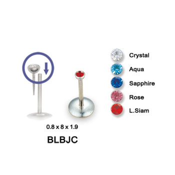 Лабрет (штанга в губу) Piercing медична сталь з білим каменем без різьблення 1,2х8х2,15 BLBJC (PR) 10-2486