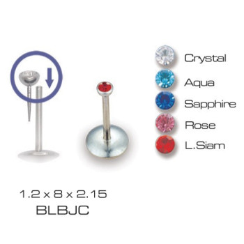 Лабрет (штанга в губу) Piercing медична сталь з синім каменем без різьблення 1,2х8х2,15 BLBJC (PR) 10-7110