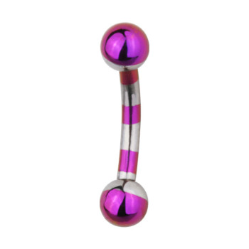 Мікробанан (зігнута штанга в брову) Piercing медична сталь з смугами рожевого кольору з кульками 1,2х10х3 BBBX02 (PR) 10-2122