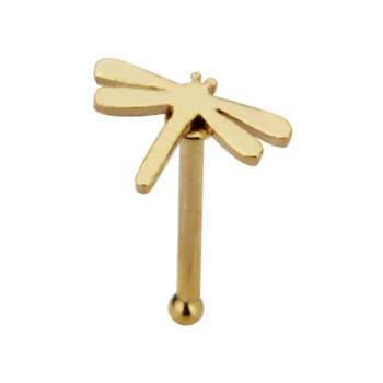 Ностріл (сережка для крила носа) Piercing прямий медична сталь жовтого кольору з стрикозою BN16 (PR) 10-4572
