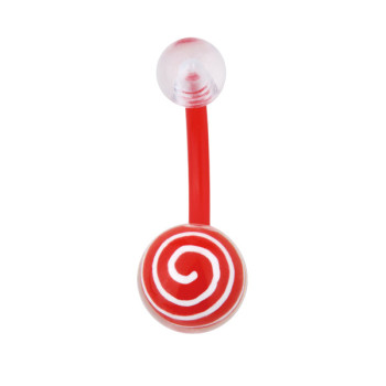 В пуп (банан в пупок) Piercing біопласт з червоною кулькою з білою спіраллю у прозорому пластику 1,6x10x8&5 UNCB47 (PRPP) 10-4783