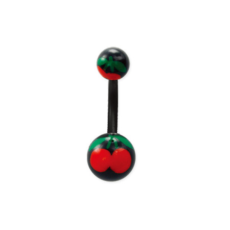 В пуп Piercing біопласт з 2 кульками чорна з вишнями 1,6x10x8&5 UNCB27 (PRPP) 10-5487