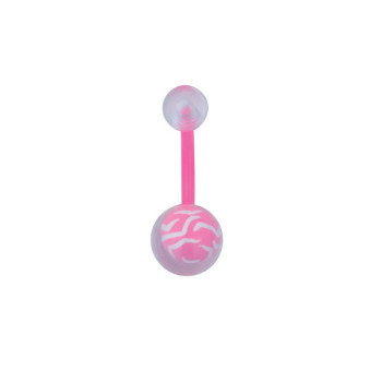 В пуп (банан в пупок) Piercing біопласт з рожевими кульками з білим малюнком під зебру під прозорим пластиком UNCB54 (PRPP) 10-6989