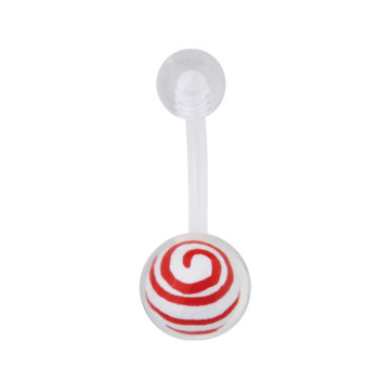 В пуп (банан в пупок) Piercing біопласт з білою кулькою з червоною спіраллю в прозорому пластику 1,6x10x8&5 UNCB47 (PRPP) 10-8869