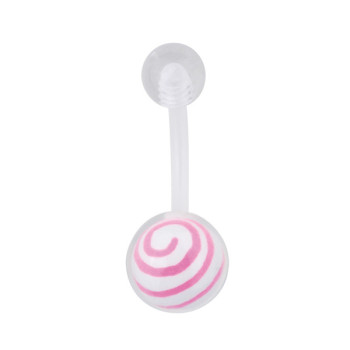 В пуп (банан в пупок) Piercing біопласт з білою кулькою з рожевою спіраллю в прозорому пластику 1,6x10x8&5 UNCB47 (PRPP) 10-8871