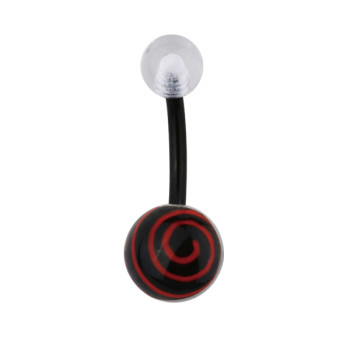 В пуп (банан в пупок) Piercing біопласт з чорною кулькою з червоною спіраллю в прозорому пластику 1,6x10x8&5 UNCB47 (PRPP) 10-8872