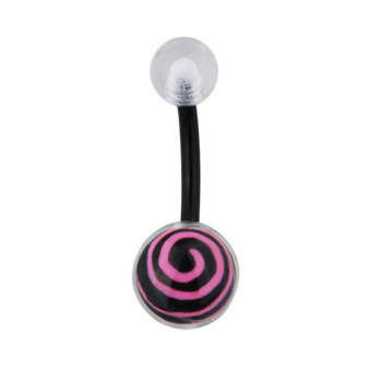В пуп (банан в пупок) Piercing біопласт з чорною кулькою з рожевою спіраллю в прозорому пластику 1,6x10x8&5 UNCB47 (PRPP) 10-8873