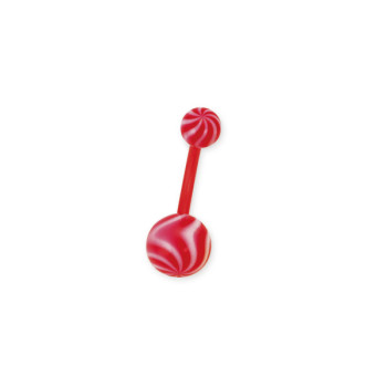 В пуп (банан в пупок) Piercing біопласт з червоними кульками з білими хвилями 1,6х10х8&5 PTBB01 (PRPP) 10-8885