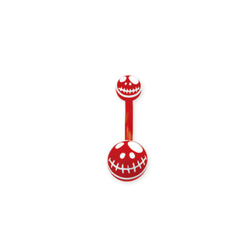 В пуп (банан в пупок) Piercing біопласт з червоними пластиковими кульками з білим смайлом із шитом ротом 1,6х10х8&5 UNCB33 (PRPP) 10-9070