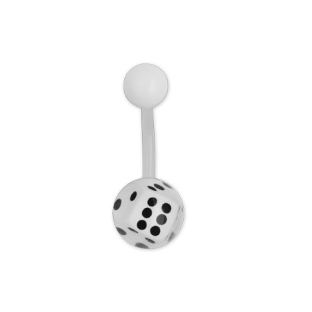 В пуп Piercing біопласт біла з білим гральним кубиком у прозорій кульці 1,6х10х8&5 UNCB37 (PRPP) 10-9072