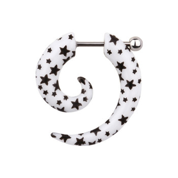 Обманка-розширювач Piercing з штангою акриловий білого кольору з чорними зрочками у вигляді спіралі 1.2х6х6 UHU03 10-4563