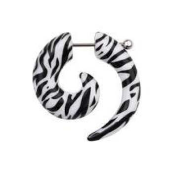 Обманка-розширювач Piercing з штангою акриловий білого кольору з чорними смужками під зебру у вигляді спіралі 1.2х6х6 UHU05 10-4564